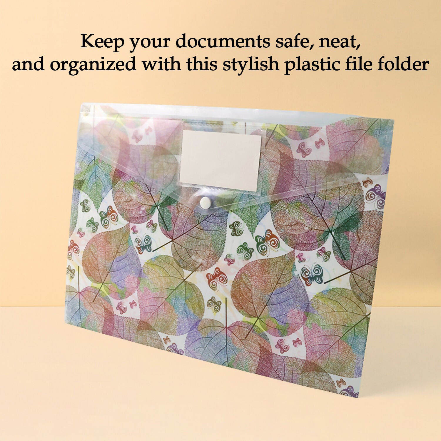 Printed A4 Document Folder  Leaf Design With Button Closure  Label Slot (1 Pc)