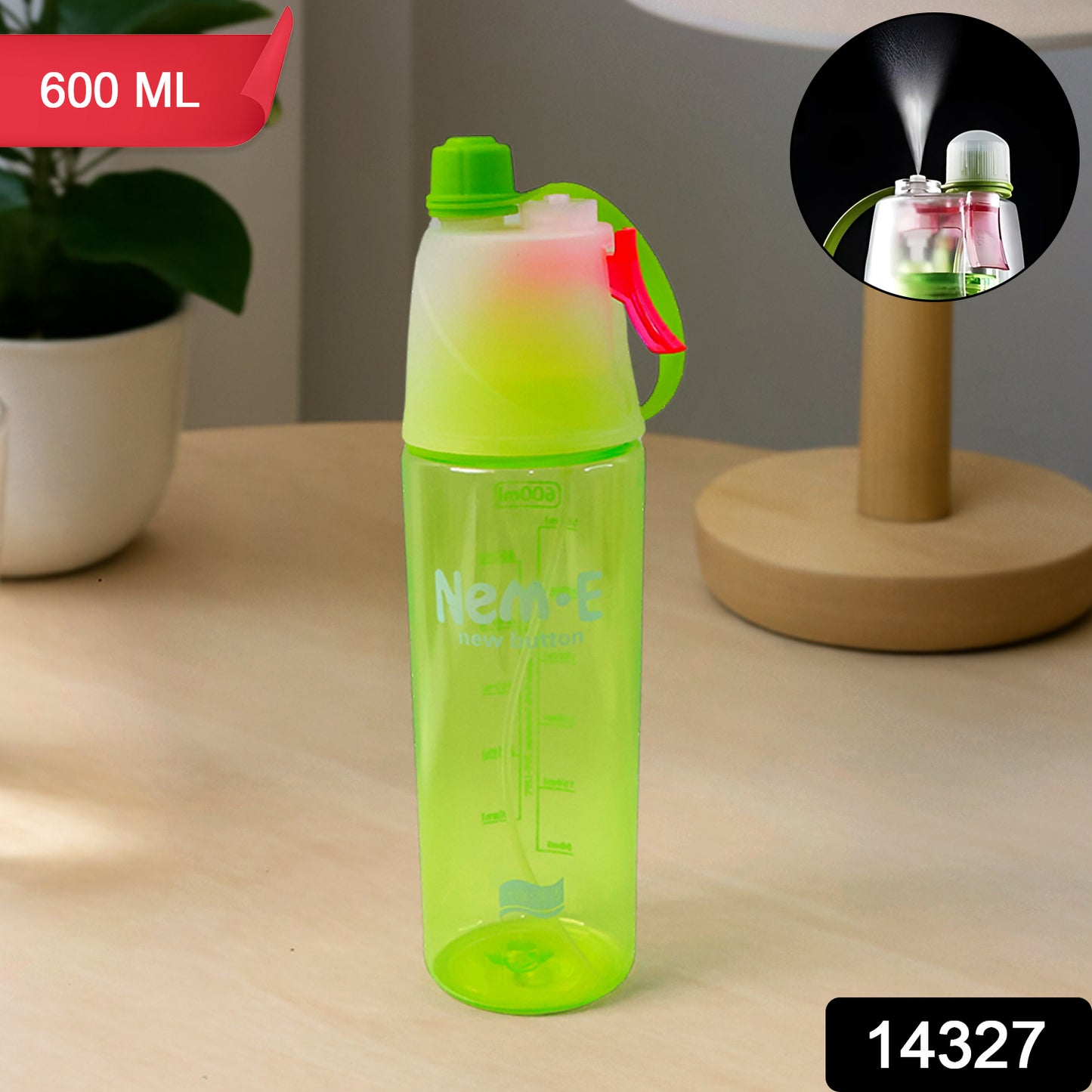 Plastic Dual Function Sports Water Bottle With Built-in Mist Spray And Leakproof Cap (600ml  1 Pc)