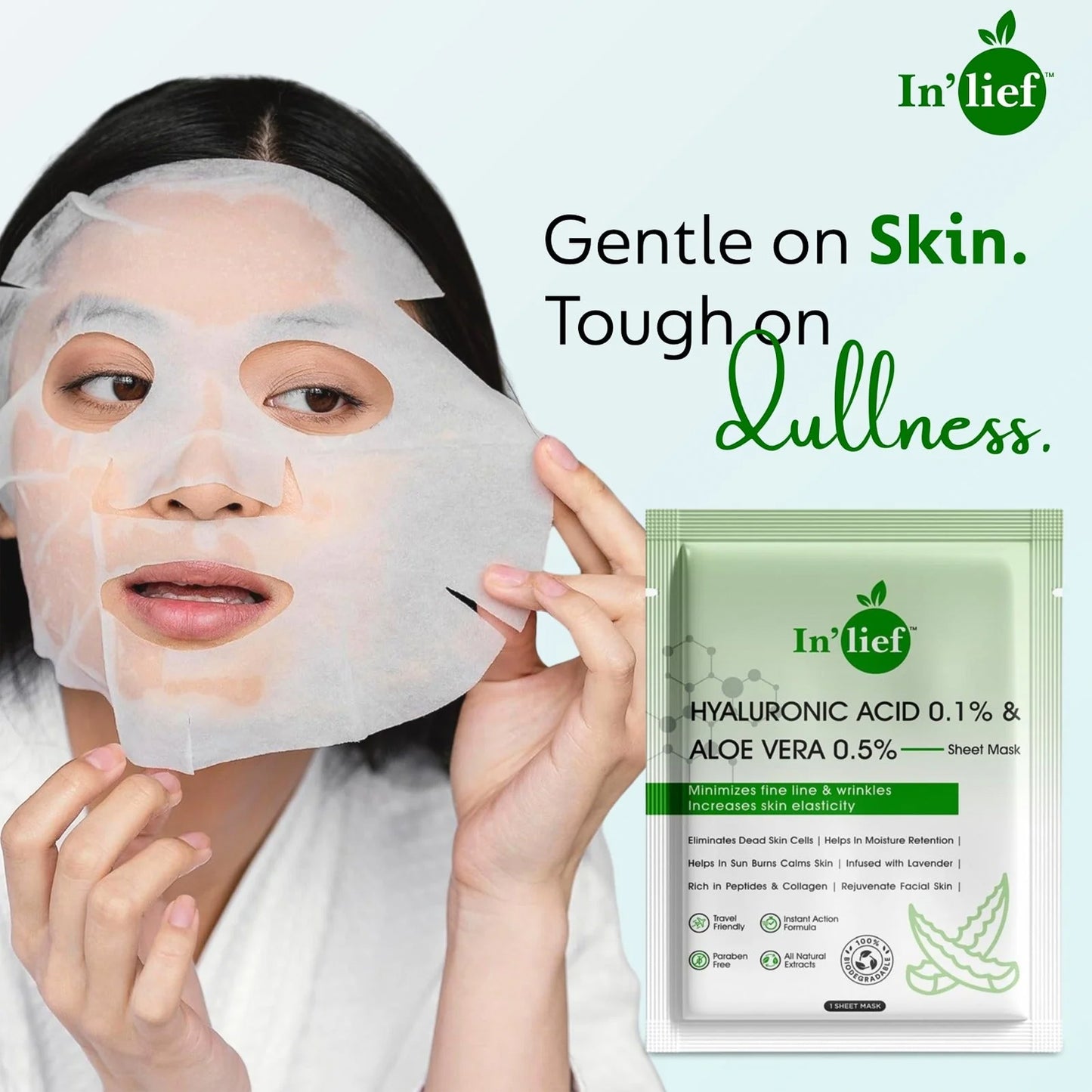 Inlief Hyaluronic Acid 0.1  Aloe Vera 0.5 Hydrating Facial Mask (1 Pc)
