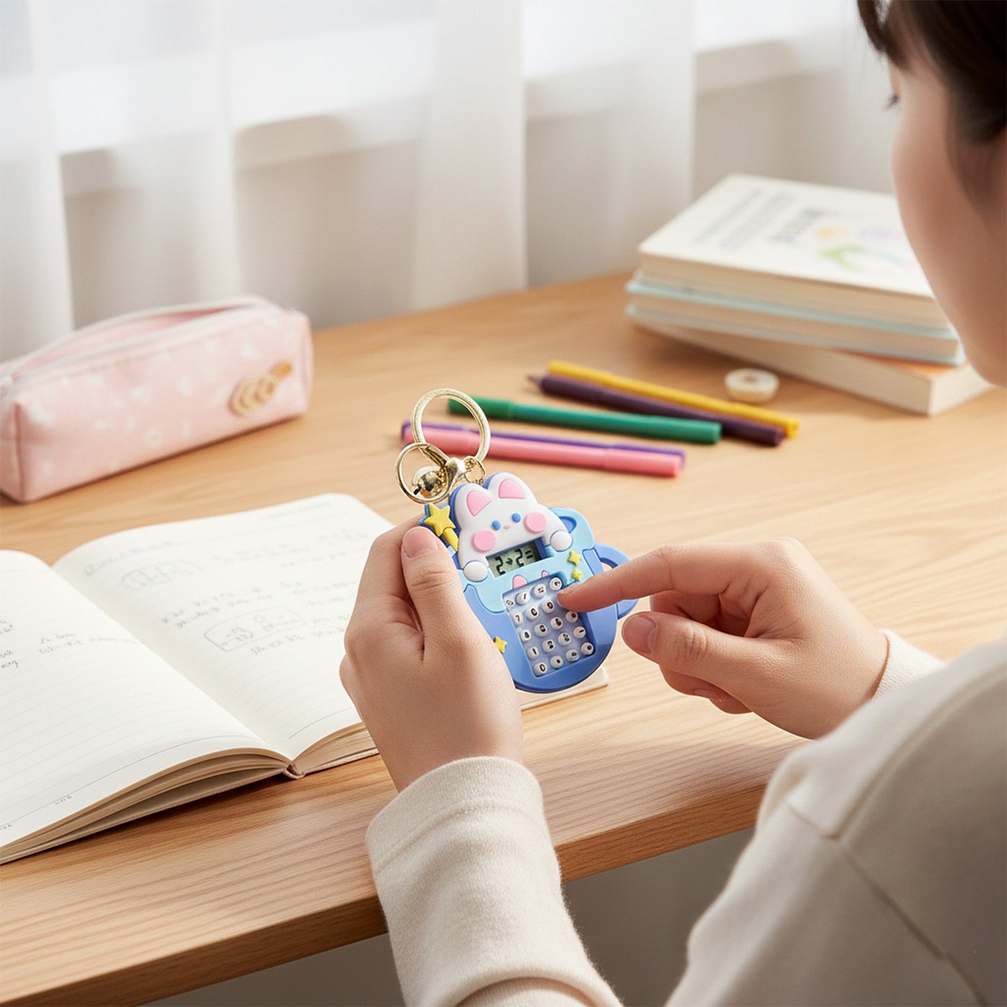 Cute Cartoon Bunny Calculator Keychain With Mini Digital Display (1 Pc)