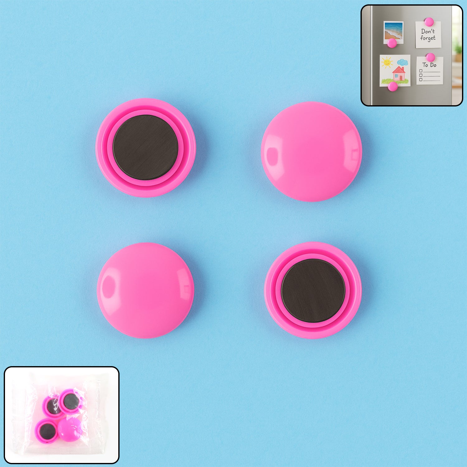 Round Fridge Magnets - (4 Pc  Set)