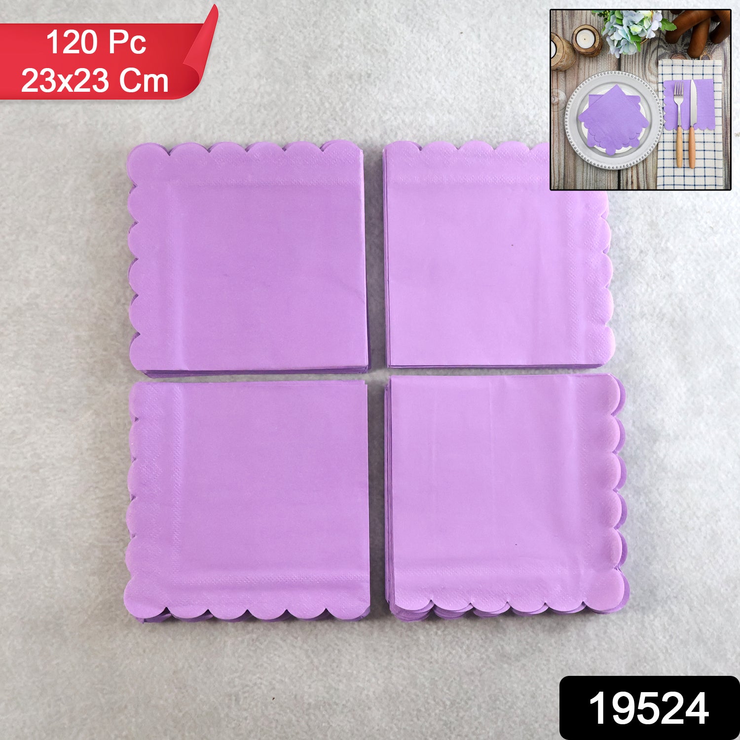 Lilac Scalloped Disposable Paper Napkin (23 X 23 Cm  120 Pc)