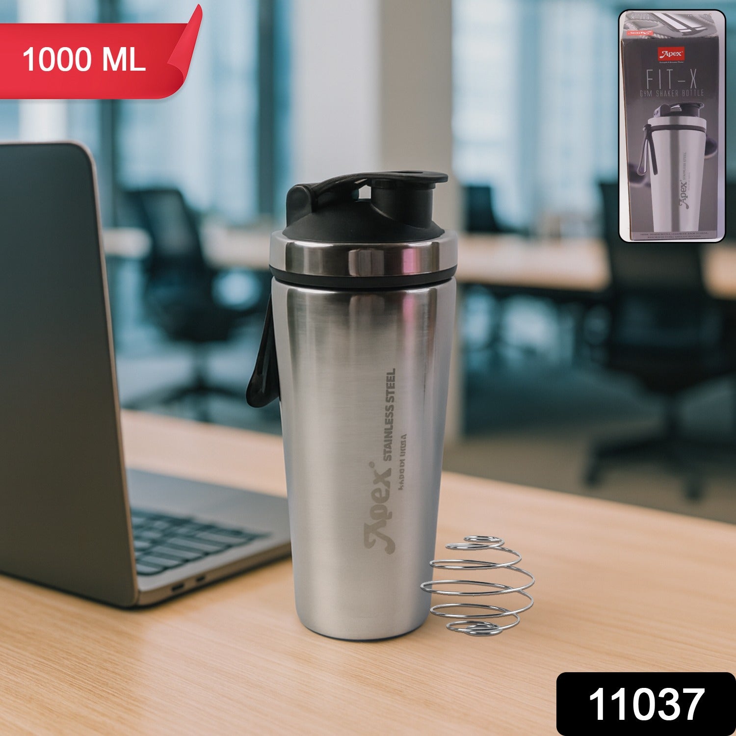 Apex Stainless Steel Gym Shaker Bottle And Spring (1000ml  1 Pc)
