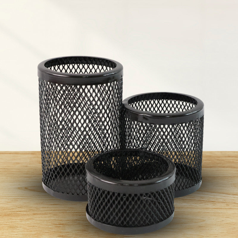 Khyati Trio Metal Mesh Pen Stand  3-in-1 Round Desk Organizer Set