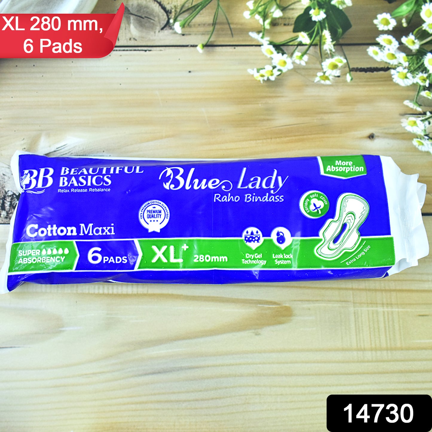 Beautiful Basics Blue Lady Sanitary Pads Xl 280mm (6 Pc)