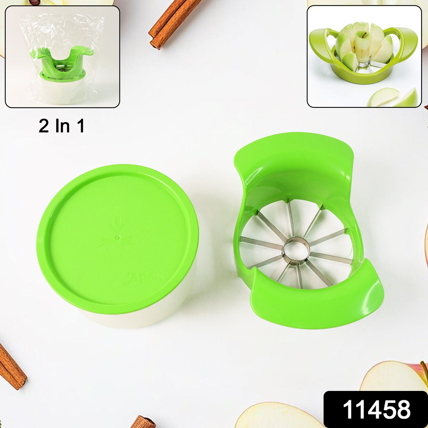Apex Apple Cutter With Container  Unbreakable Abs Body  Stainless Steel Blades