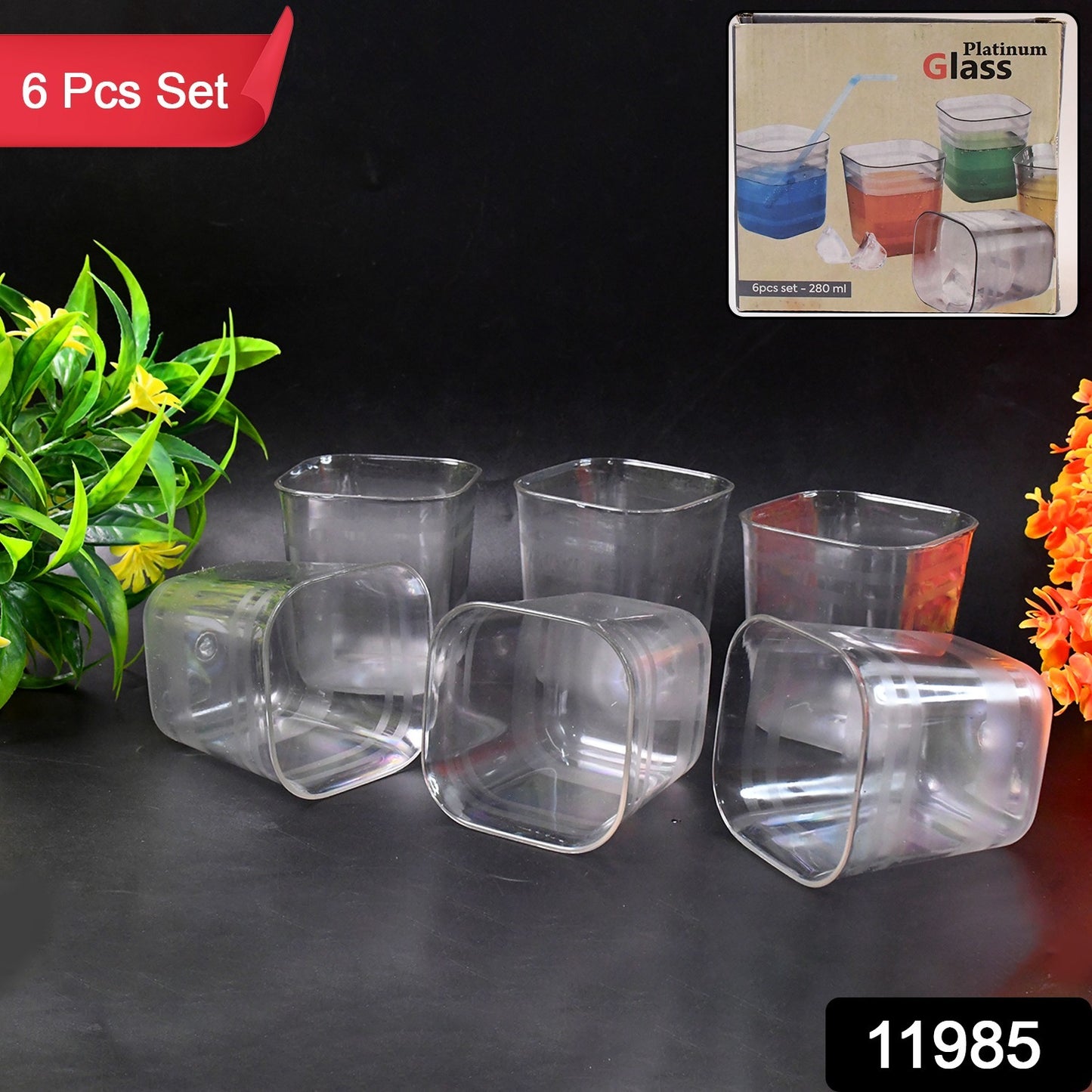 6pc Transparent Diamond Medium Serving Glass Set Glass Set For Water Juice Etc