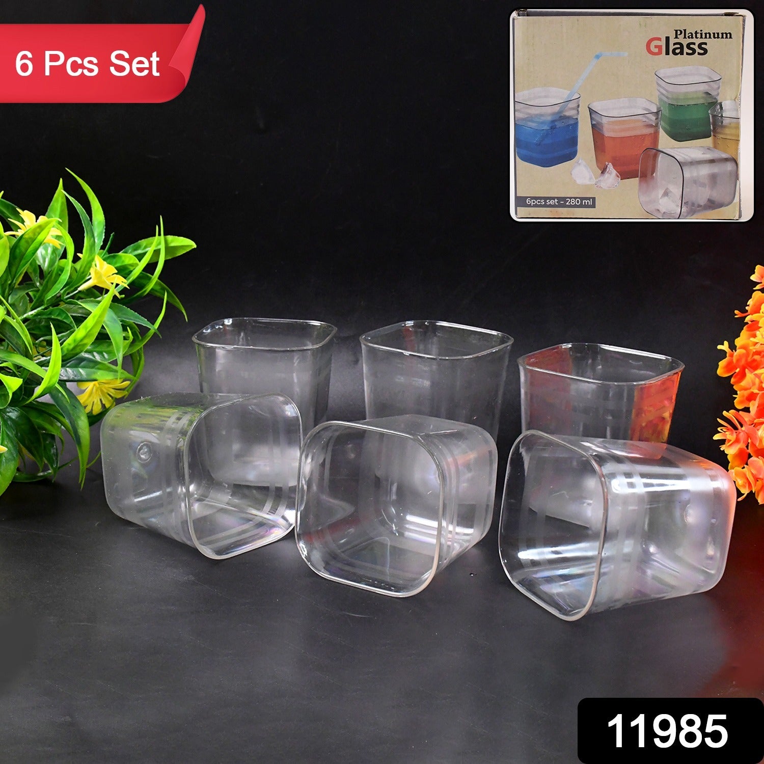 6pc Transparent Diamond Medium Serving Glass Set Glass Set For Water Juice Etc