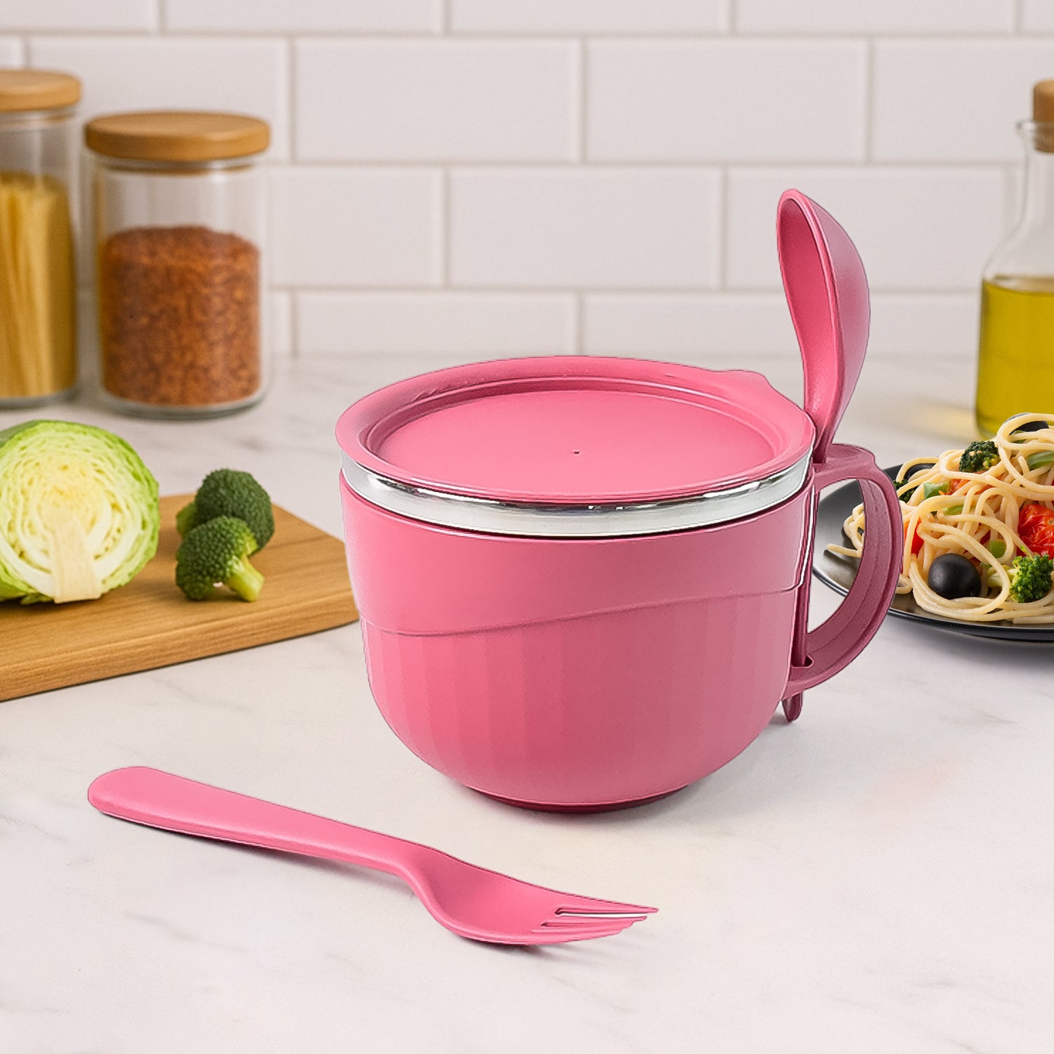 Apex Premium 700 Ml Multipurpose Noodle Bowl With Handle Lid And Fork