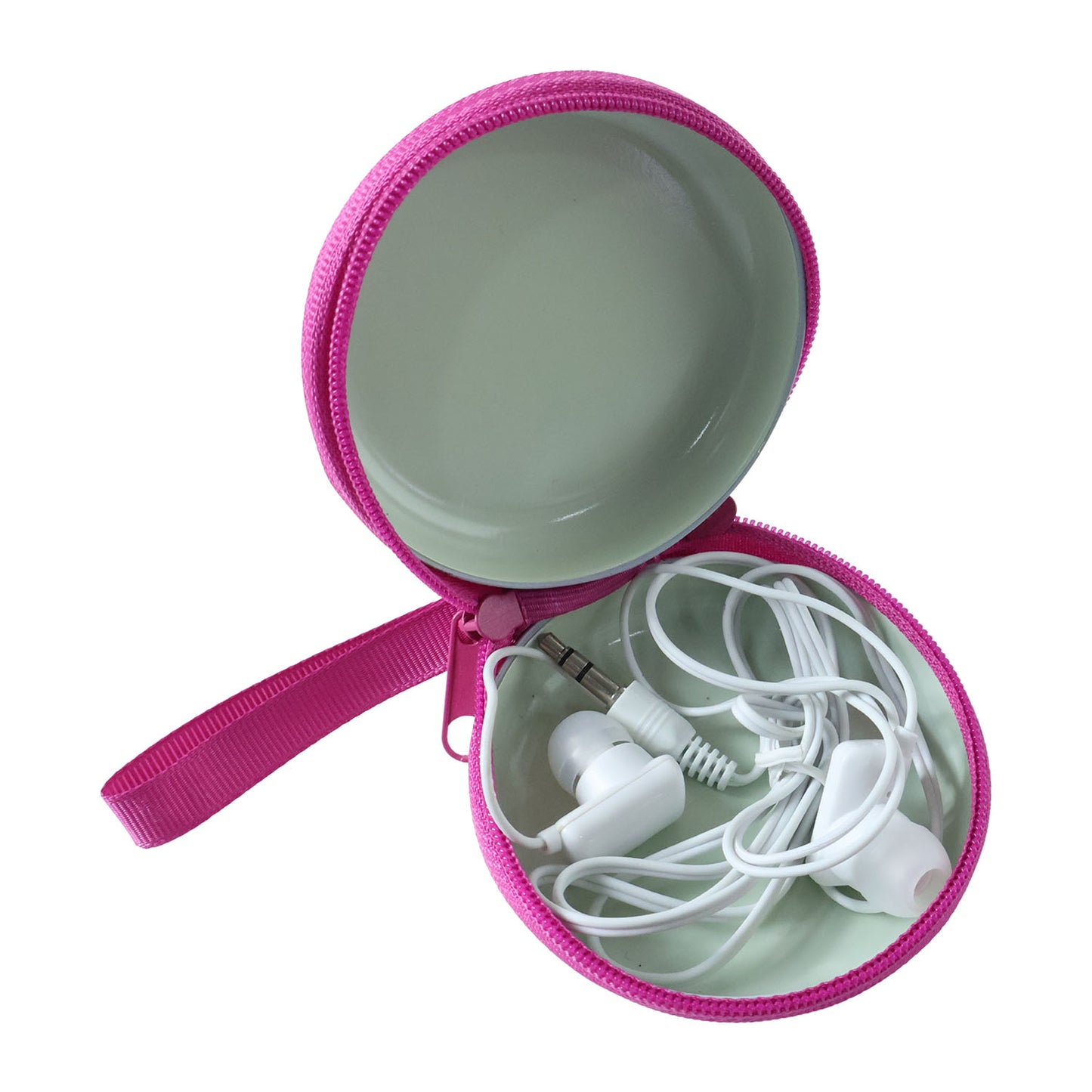 Portable Round Earphone Carry Case With Wired Earphones Set (1 Set)