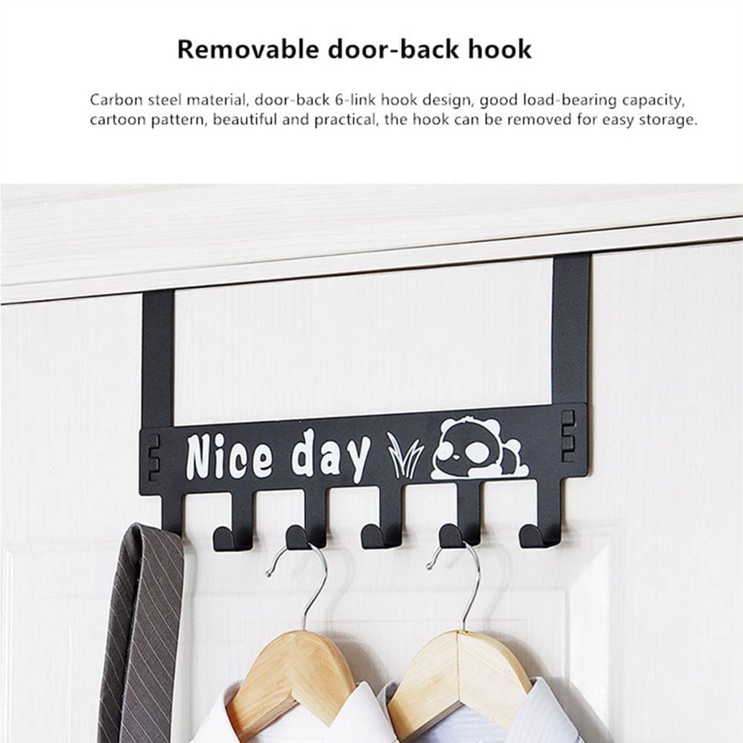 8536 Heavy-duty Carbon Steel Cartoon Nice Day Over Door Hook Hanger Rack Towel Hanger Removable Door Hook Coat Scarf Cloths Hanger (1 Pc  6 Hook)