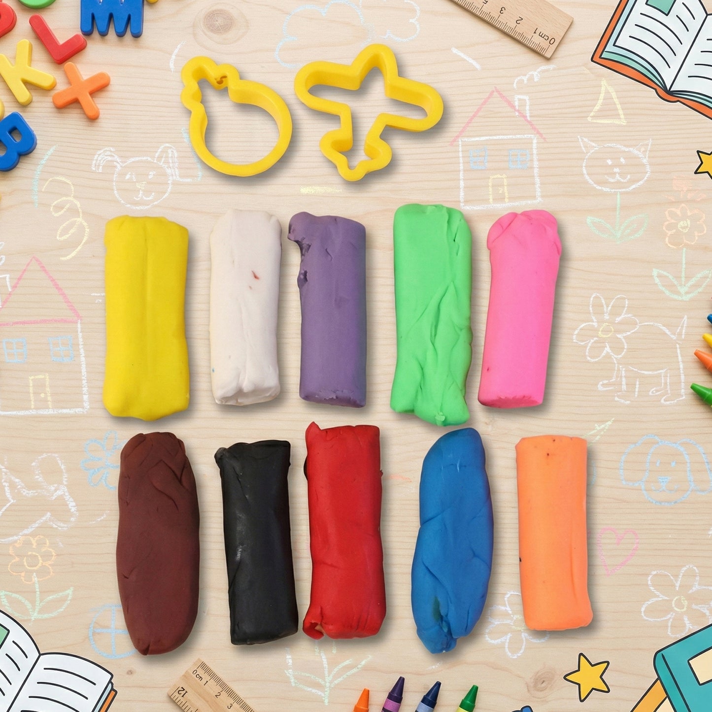 Frisky Dough Modelling Clay Set  12 Multicolor Dough Sticks With Shape Cutters