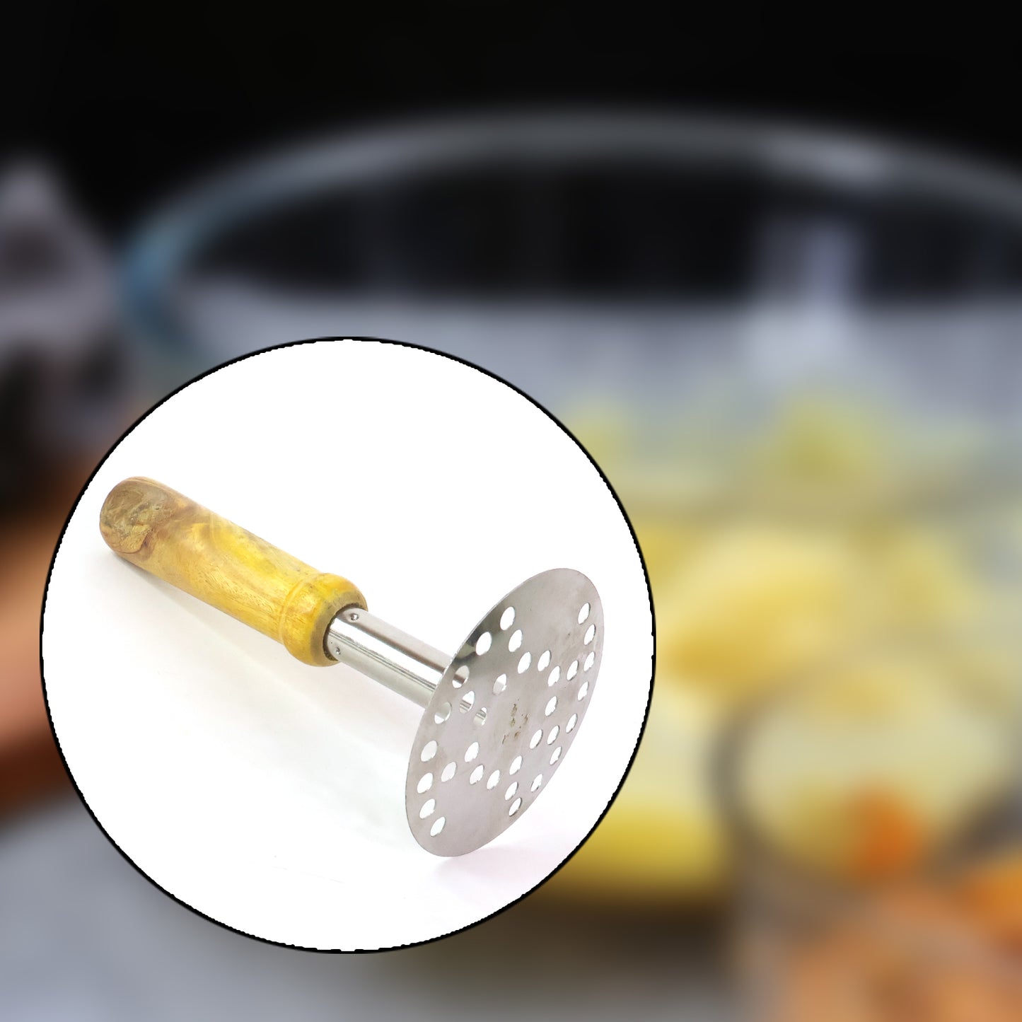 064 Stainless Steel Potato Masher Pav Bhaji Masher With Wooden Handle