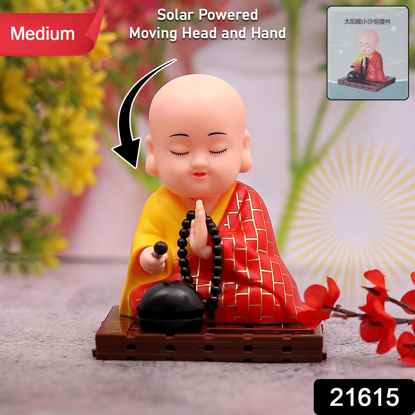 Red Solar Powered Sitting Buddha Statue (1 Pc  Medium)