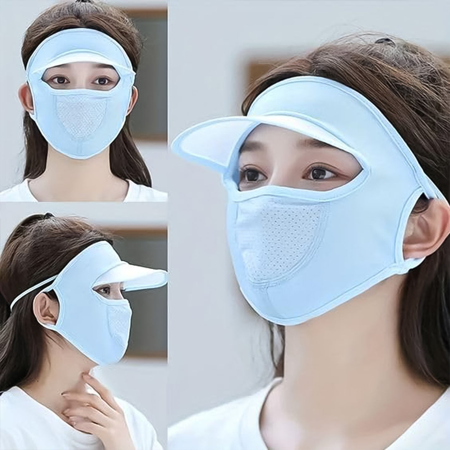 Womens Full Face Uv Protection Cap With Built-in Mask And Wide Brim Visor  Breathable (1 Pc)