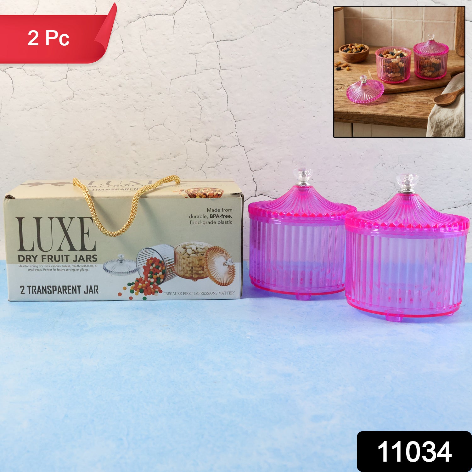 Plastic Luxury Transparent Dry Fruit Storage Jars  (2 Pc)