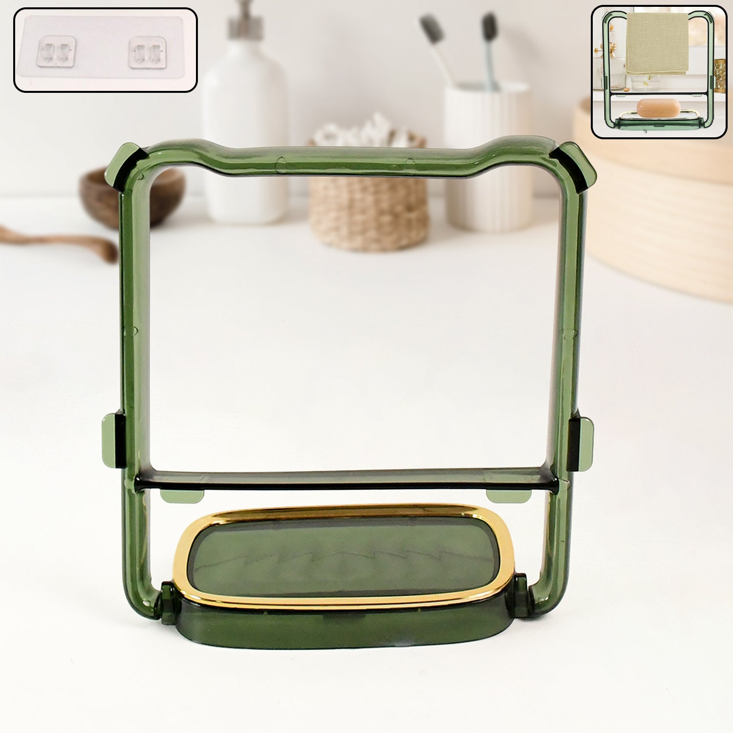 2-in-1 Self-adhesive Towel Hanger  Soap Holder Stand (1 Pc)