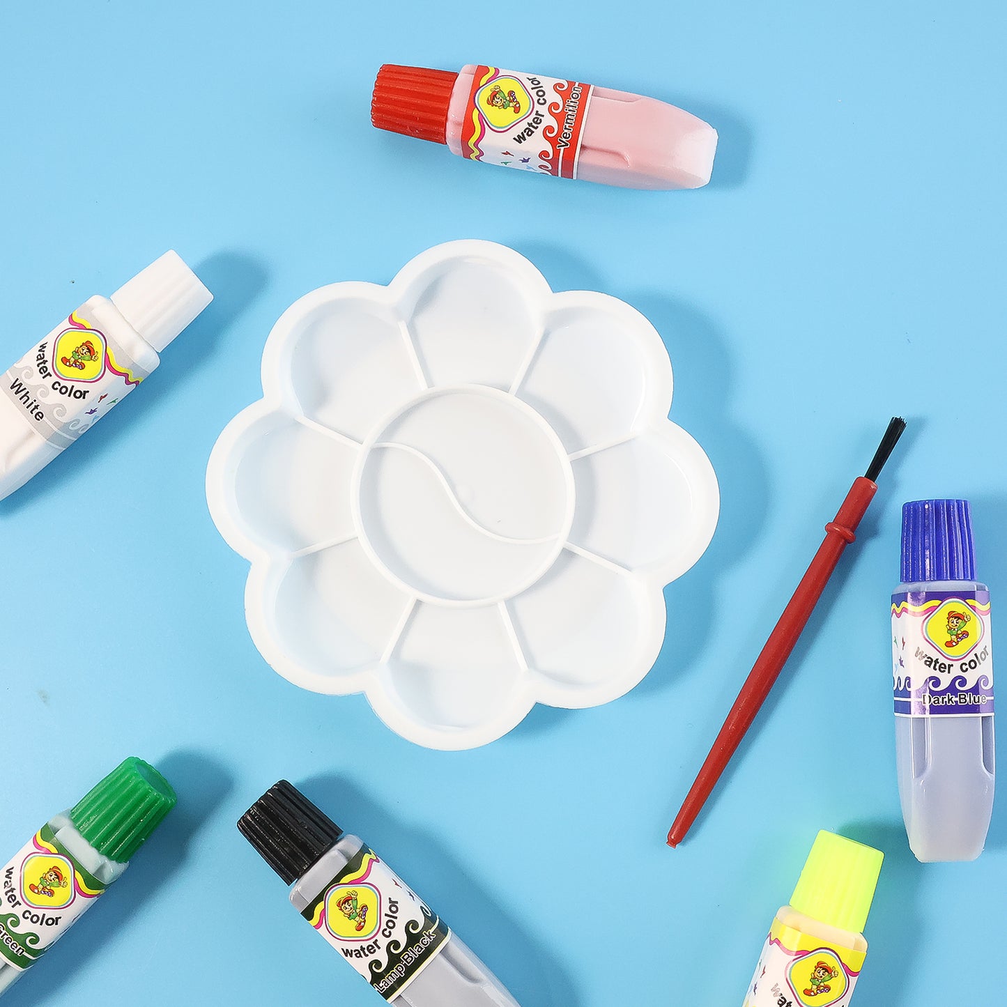 Kids Water Colour Painting Set With Brush  Mixing Palette (1 Set)