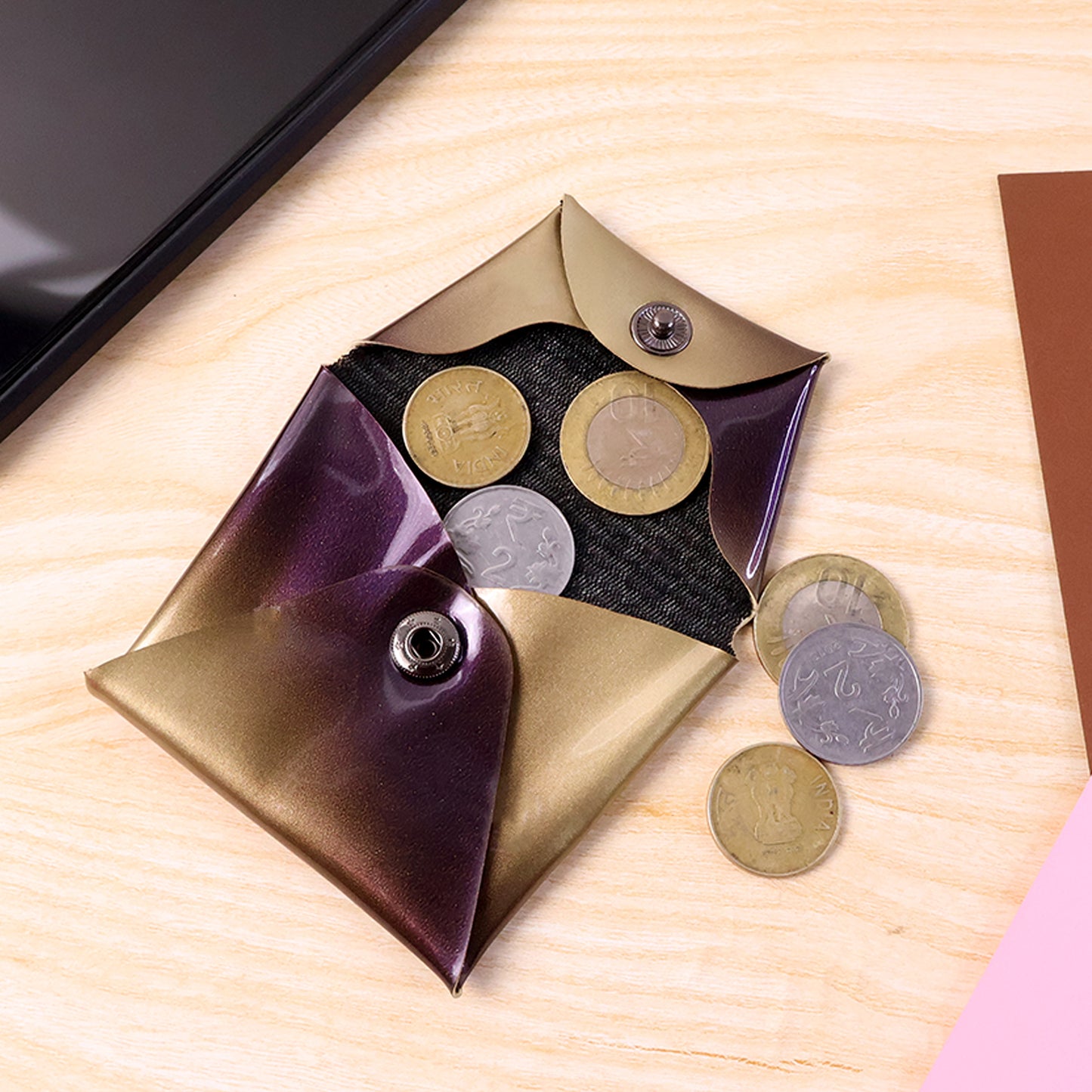 Premium Foldable Pu Leather Coin Pouch (1 Pc)