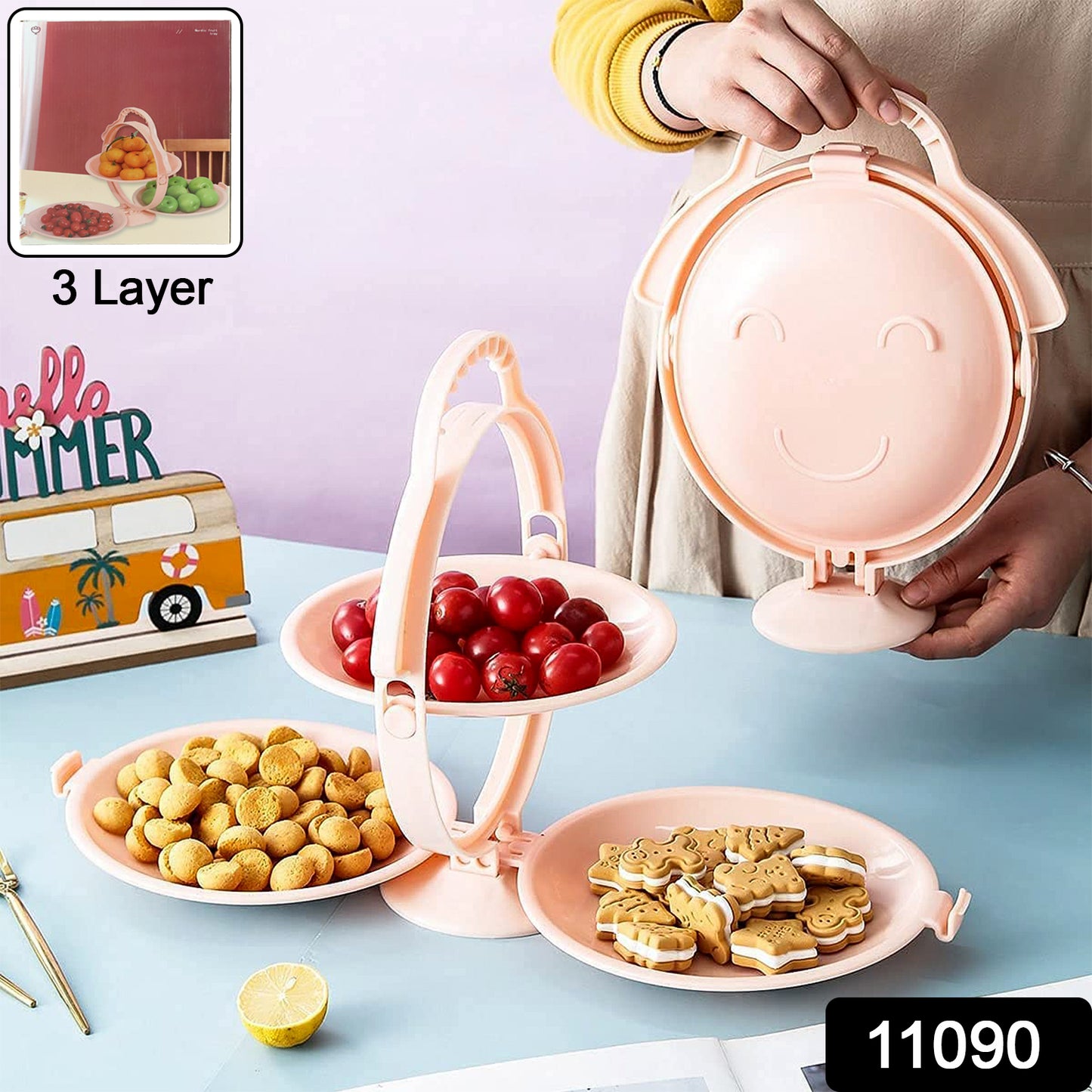 3-layer Foldable Multi-purpose Snack Fruit  Dessert Serving Stand (1 Pc)