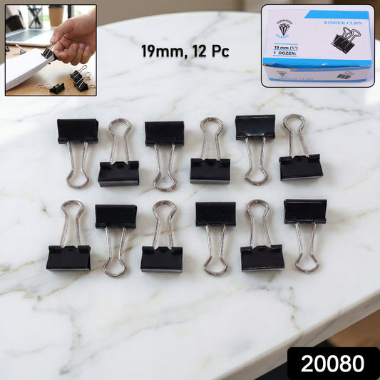 Black Metal Binder Clips (19 Mm 12 Pieces Set)