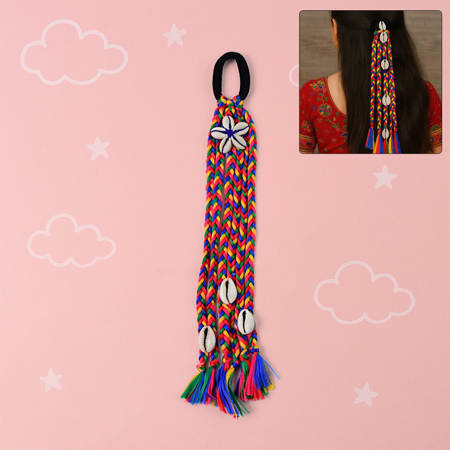 Traditional Multicolor Braided Hair Accessory Stylish Kodi String Bow (1 Pc)